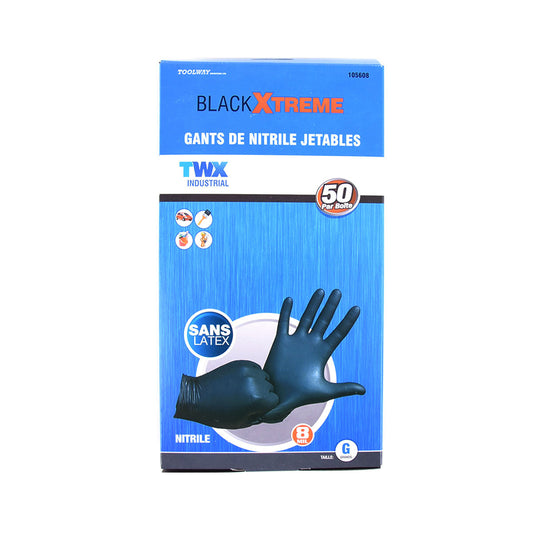 Gants jetables en nitrile sans latex noir Toolway